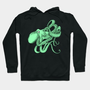 Octopus, green, on black. A tangle of tentacles. Hoodie